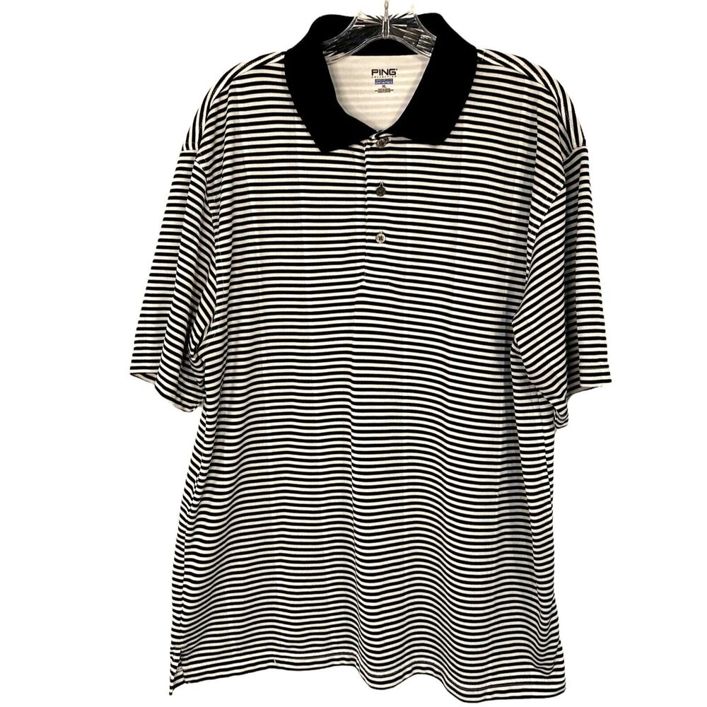 PING Size XL Golf Polo Shirt Modern Fit Black White Striped Golf Dad Casual